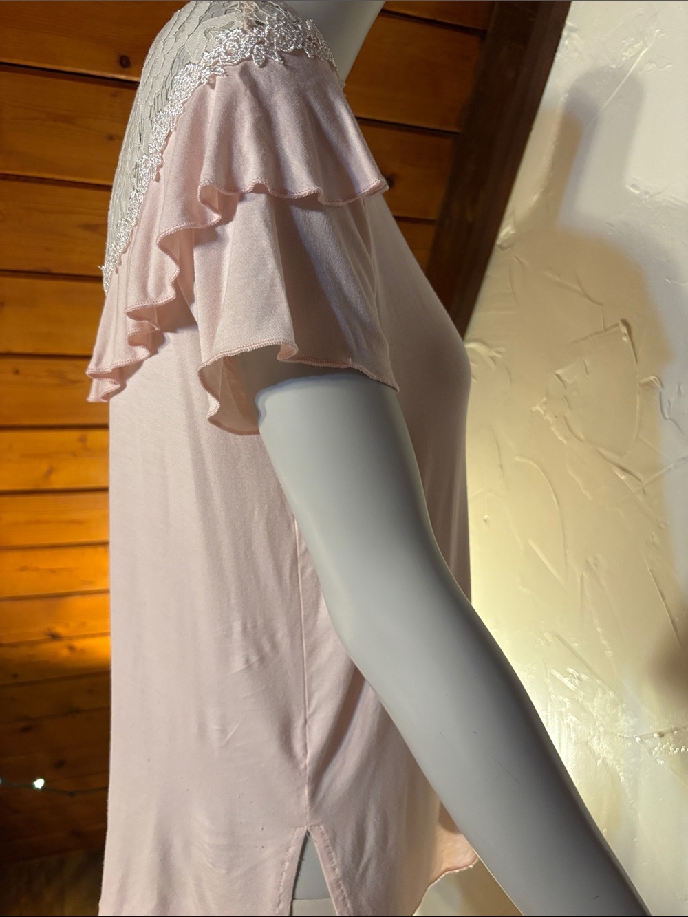 POL Blush Pink Lace Ruffle Top Boho Coquette Romantic Cottagecore S